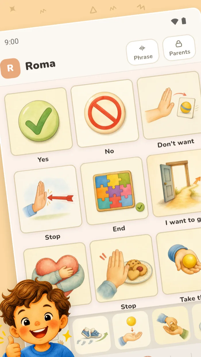 Home screen: cards the child speaks with